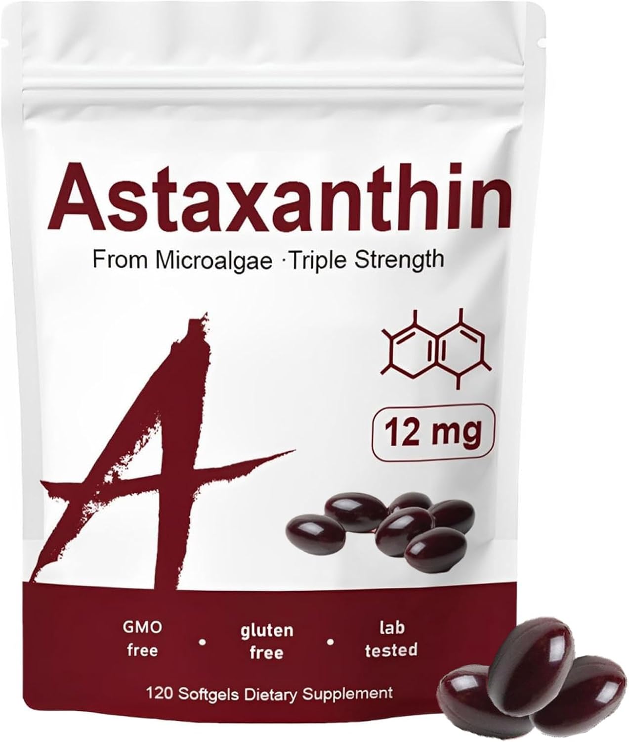 Astaxanthin 12mg Tanning Pills, Organic Astaxanthin Antioxidant Supplements for Tanning, Skin, Eye, Joint Health, 120 Softgels